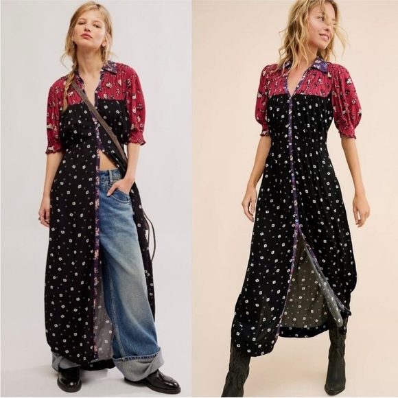 Free People Nora Midi Dress Black Floral - Picture 2 of 13